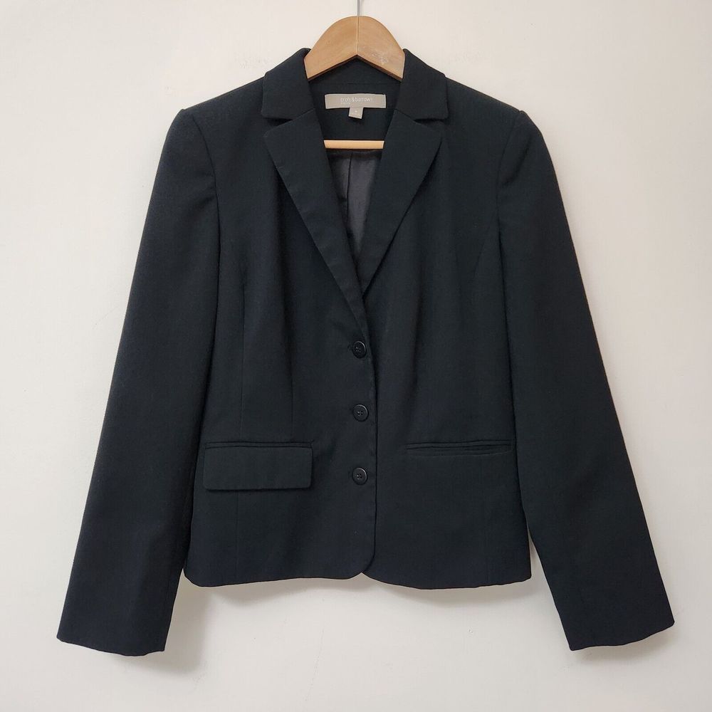CROFT & BARROW Women's Black Collared Pea Coat Dress Suit Jacket Size 8